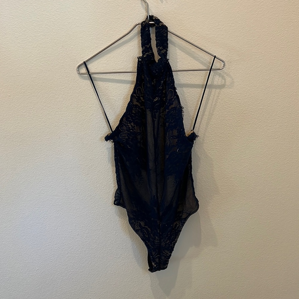 Free People Blue One Piece Lace Bodysuit